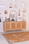 Hanah Home Consola de Roble con Patas de Metal y Tejido de Yute, 180x81x41 cm